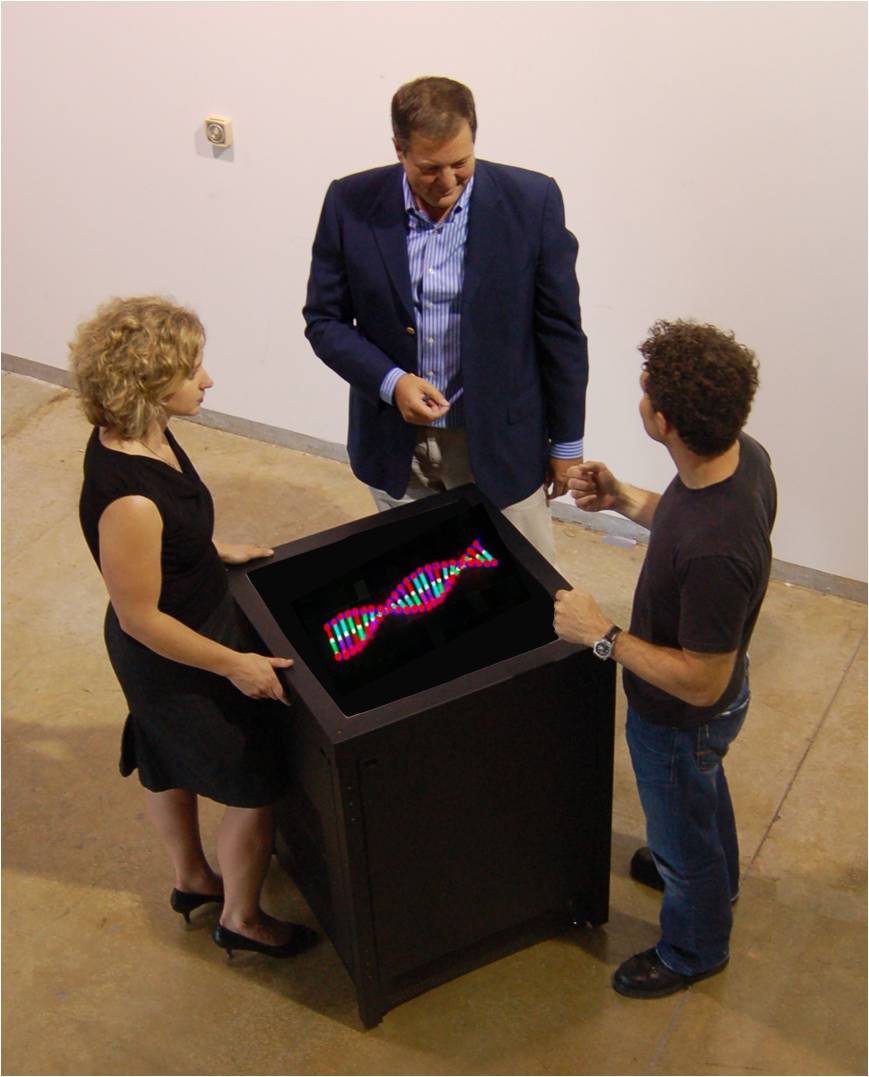 photo of 3 users and Zebra holographic display